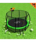 Kahuna 14ft Outdoor Trampoline Kids Children With Safety Enclosure Pad Mat Ladder Basketball Hoop Set - Green