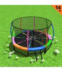 Kahuna 14ft Trampoline Free Ladder Spring Mat Net Safety Pad Cover Round Enclosure - Rainbow