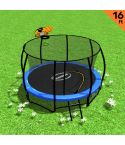 Kahuna 16ft Outdoor Trampoline Kids Children With Safety Enclosure Pad Mat Ladder Basketball Hoop Set - Blue