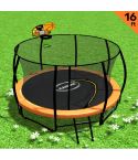 Kahuna 16ft Outdoor Trampoline Kids Children With Safety Enclosure Pad Mat Ladder Basketball Hoop Set - Orange