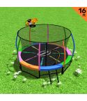 Kahuna 16ft Outdoor Trampoline Kids Children With Safety Enclosure Pad Mat Ladder Basketball Hoop Set - Rainbow