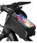 Waterproof Bicycle Phone Frame Bag with Sun Visor, TPU Touchscreen, and Storage Pockets for Road and Mountain Bikes